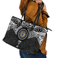 Cook Islands Manta Ray Leather Tote Bag Kuki Airani Tattoo Black Color LT14 - Polynesian Pride
