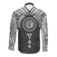 Cook Islands Manta Ray Long Sleeve Button Shirt Kuki Airani Tattoo Black Color LT14 - Polynesian Pride