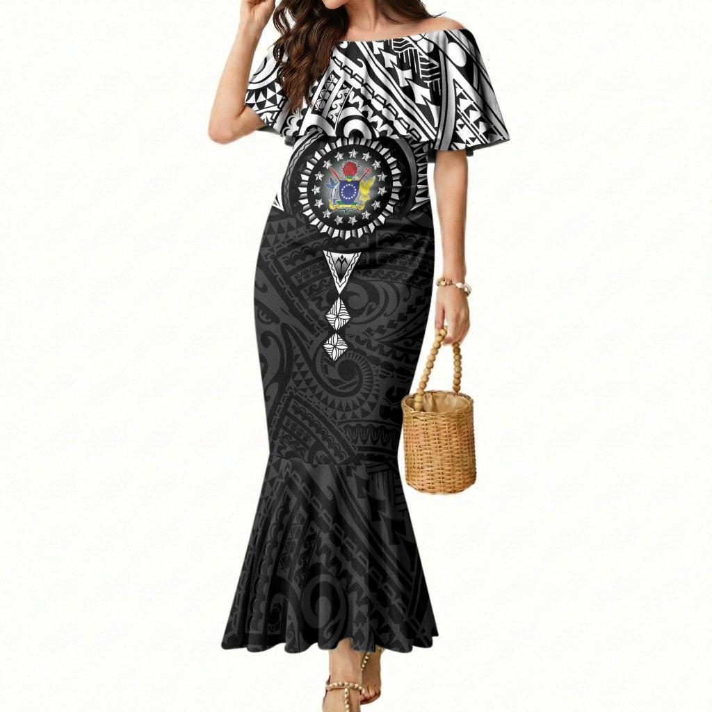 Cook Islands Manta Ray Mermaid Dress Kuki Airani Tattoo Black Color LT14 Women Black - Polynesian Pride