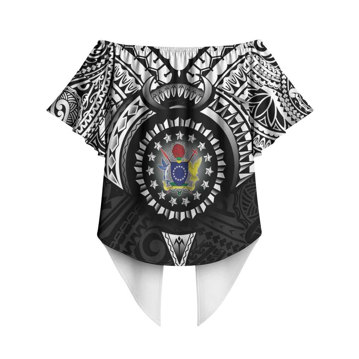 Cook Islands Manta Ray Off Shoulder Wrap Waist Top Kuki Airani Tattoo Black Color LT14 - Polynesian Pride