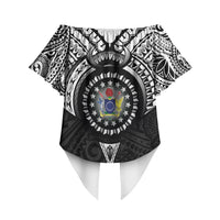 Cook Islands Manta Ray Off Shoulder Wrap Waist Top Kuki Airani Tattoo Black Color LT14 - Polynesian Pride