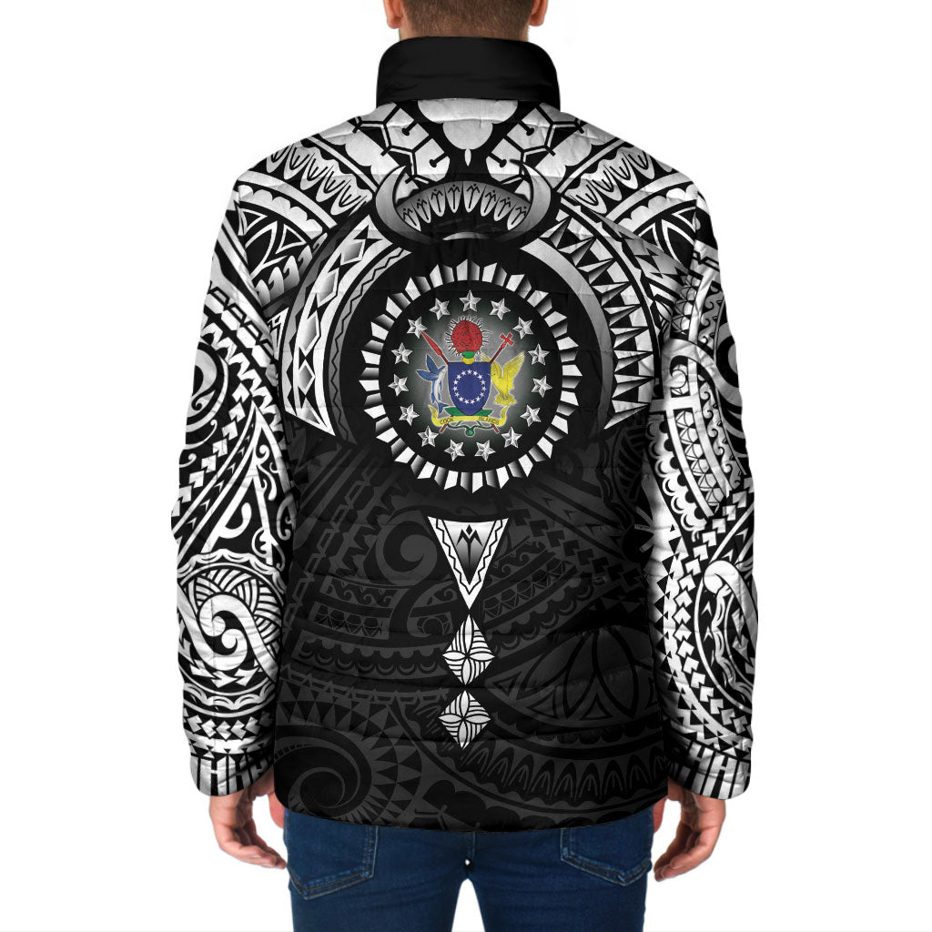 Cook Islands Manta Ray Padded Jacket Kuki Airani Tattoo Black Color LT14 - Polynesian Pride
