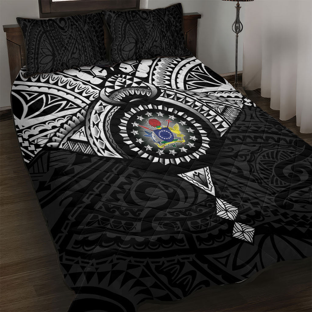 Cook Islands Manta Ray Quilt Bed Set Kuki Airani Tattoo Black Color LT14 Black - Polynesian Pride