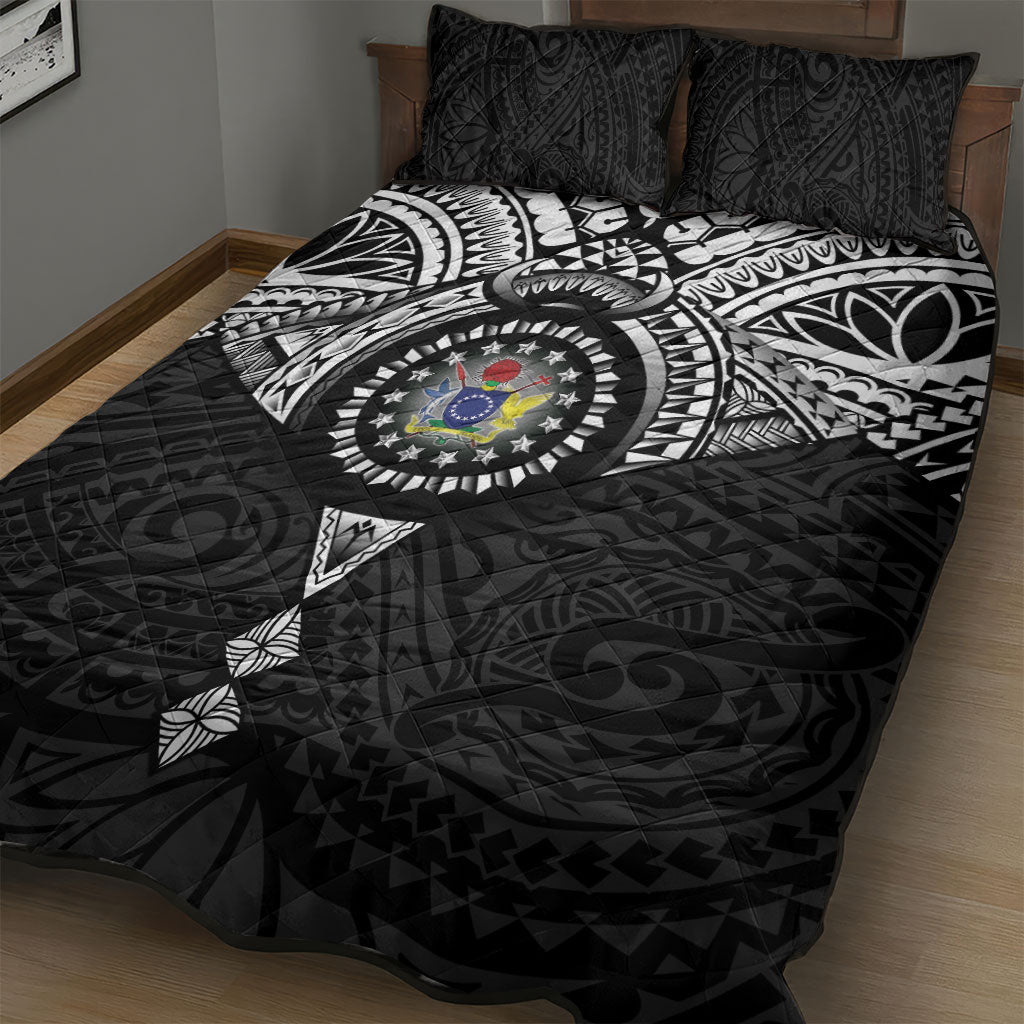 Cook Islands Manta Ray Quilt Bed Set Kuki Airani Tattoo Black Color LT14 - Polynesian Pride