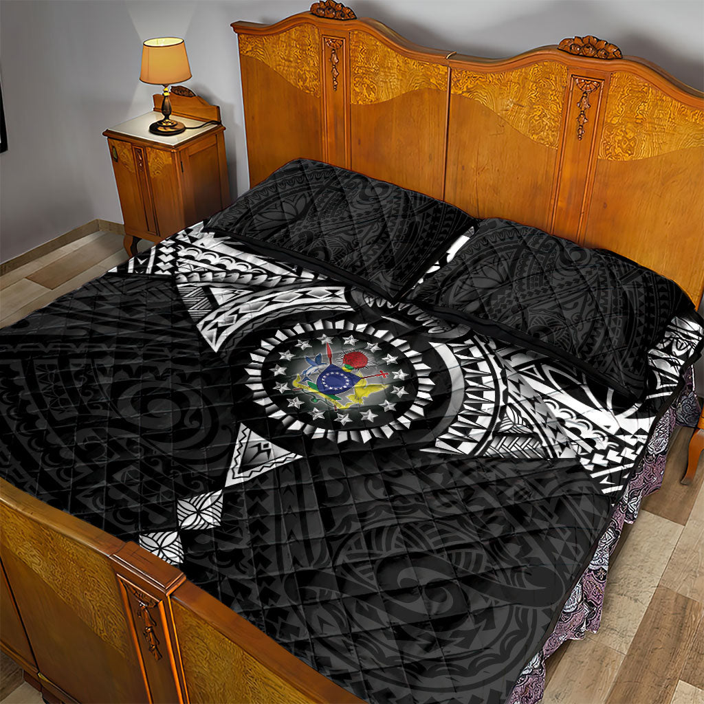 Cook Islands Manta Ray Quilt Bed Set Kuki Airani Tattoo Black Color LT14 - Polynesian Pride