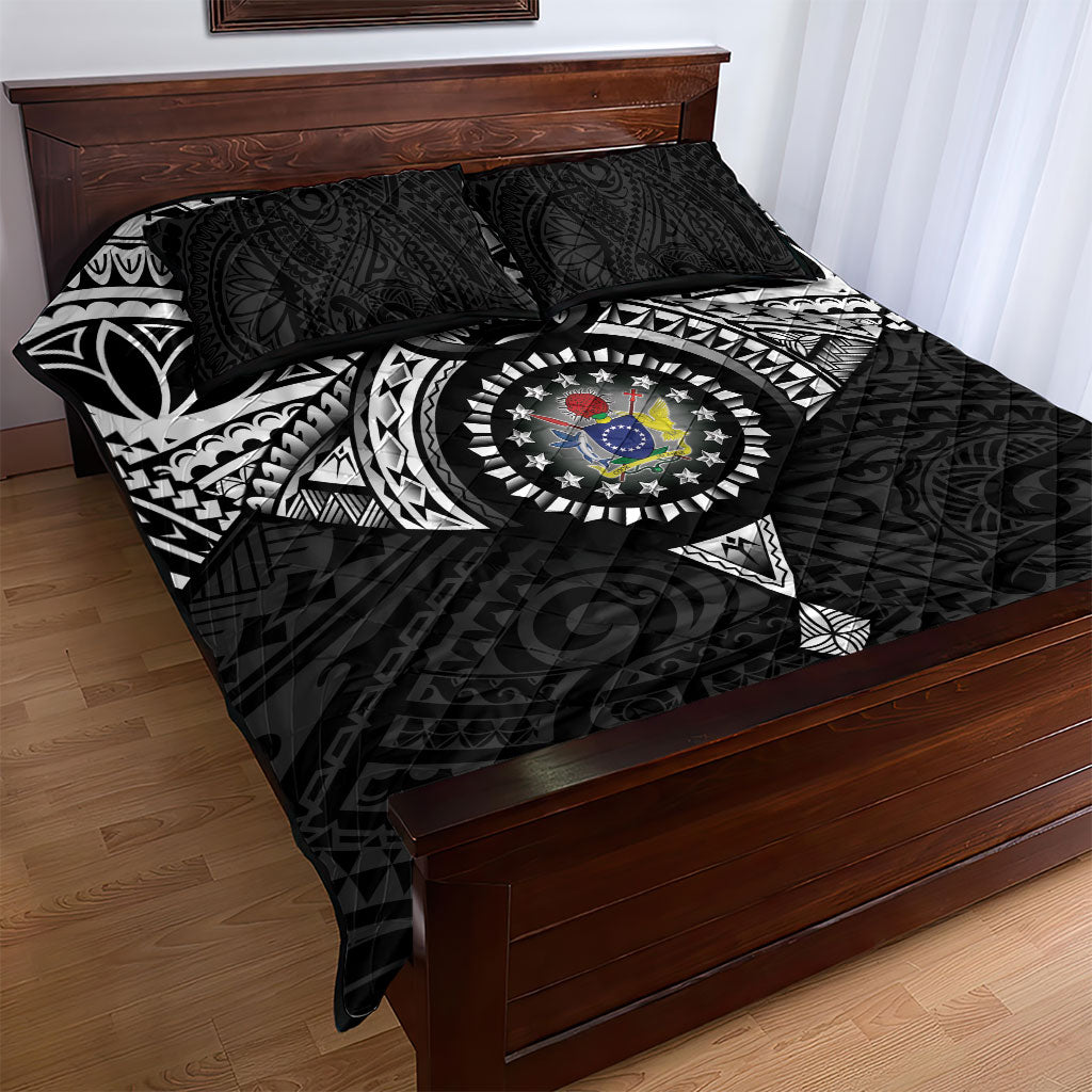 Cook Islands Manta Ray Quilt Bed Set Kuki Airani Tattoo Black Color LT14 - Polynesian Pride
