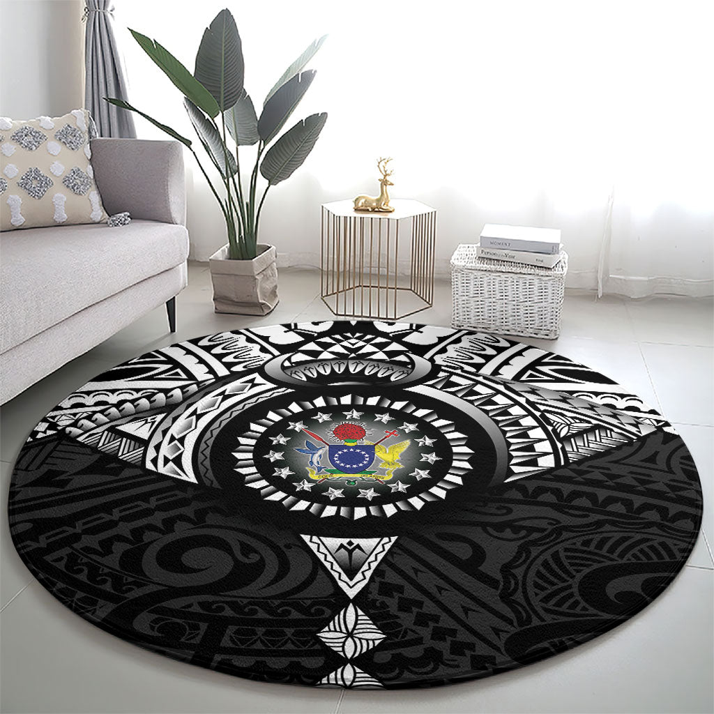 Cook Islands Manta Ray Round Carpet Kuki Airani Tattoo Black Color LT14 - Polynesian Pride