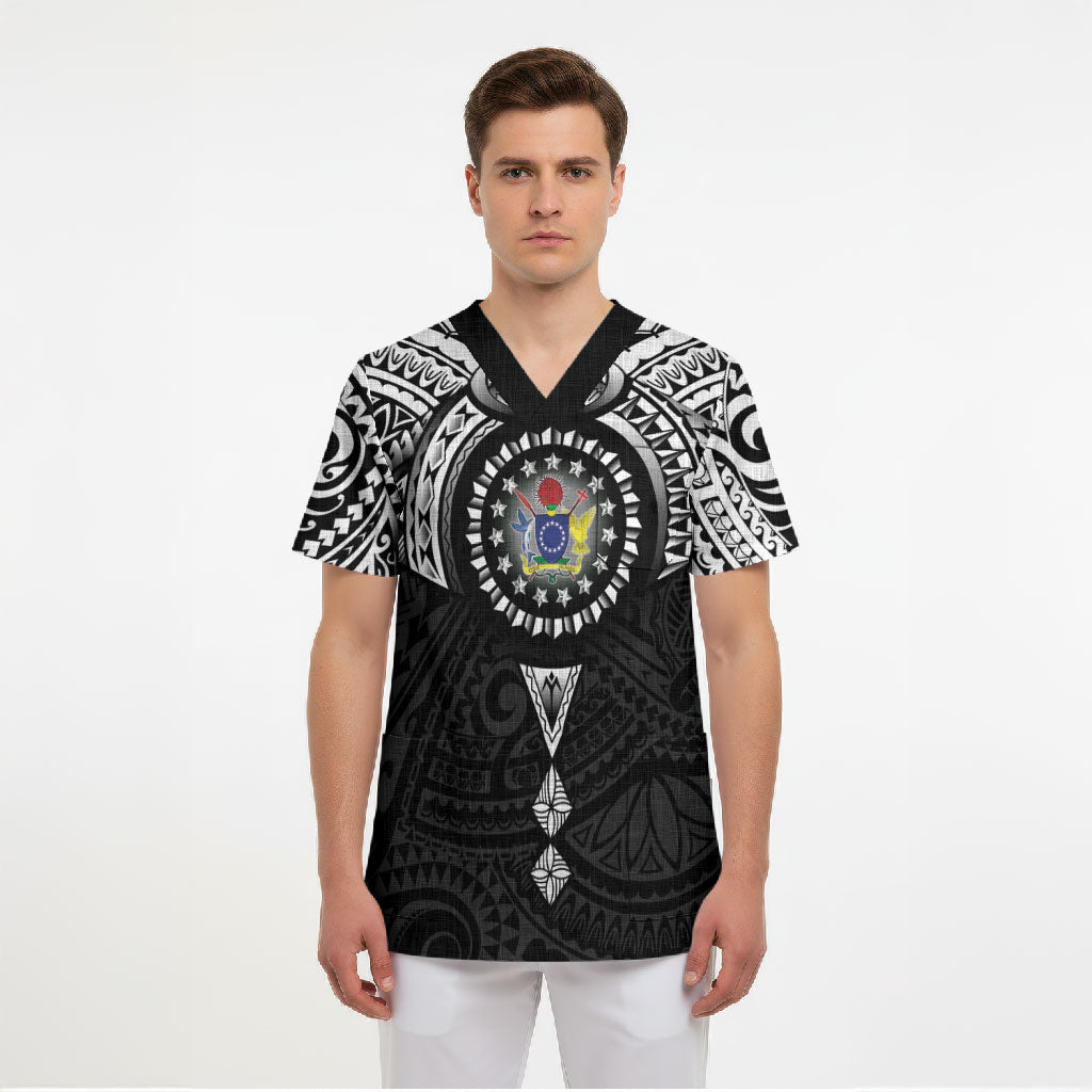 Cook Islands Manta Ray Scrub Top Kuki Airani Tattoo Black Color LT14 - Polynesian Pride