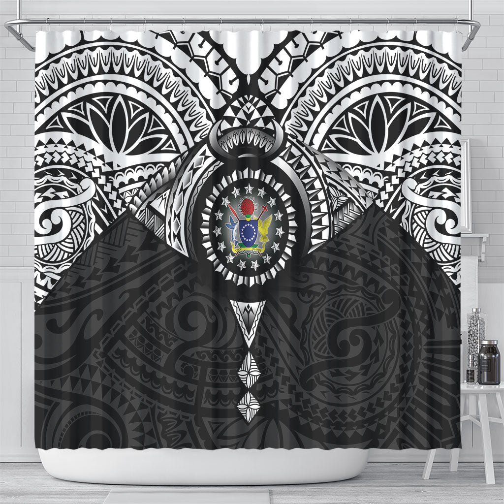 Cook Islands Manta Ray Shower Curtain Kuki Airani Tattoo Black Color LT14 - Polynesian Pride