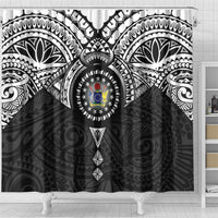 Cook Islands Manta Ray Shower Curtain Kuki Airani Tattoo Black Color LT14 - Polynesian Pride