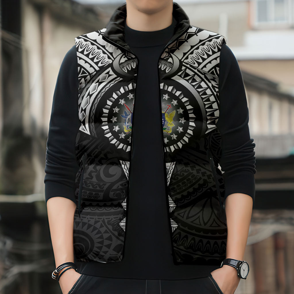Cook Islands Manta Ray Sleeveless Puffer Jacket Kuki Airani Tattoo Black Color LT14 - Polynesian Pride