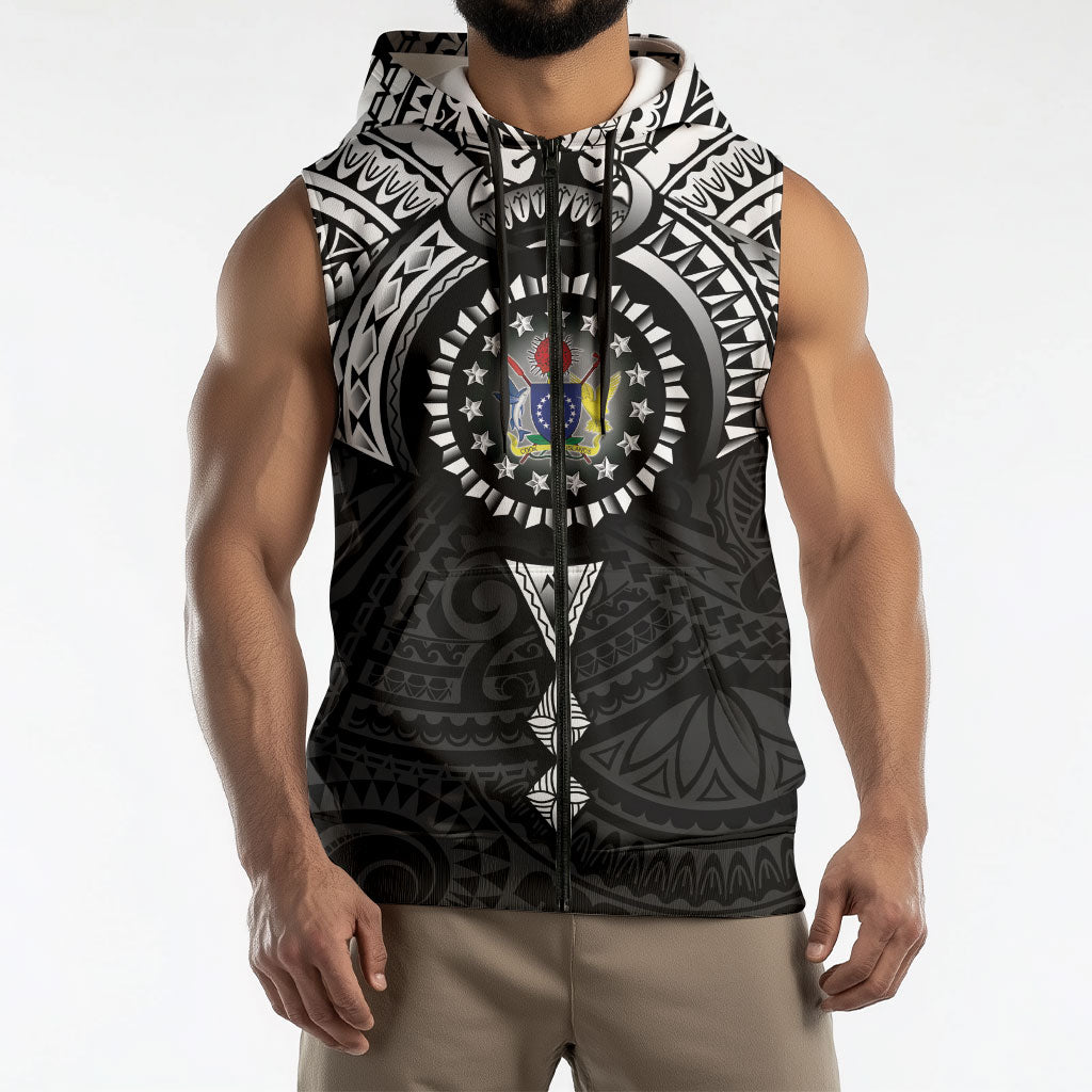 Cook Islands Manta Ray Sleeveless Zip Hoodie Kuki Airani Tattoo Black Color LT14 - Polynesian Pride