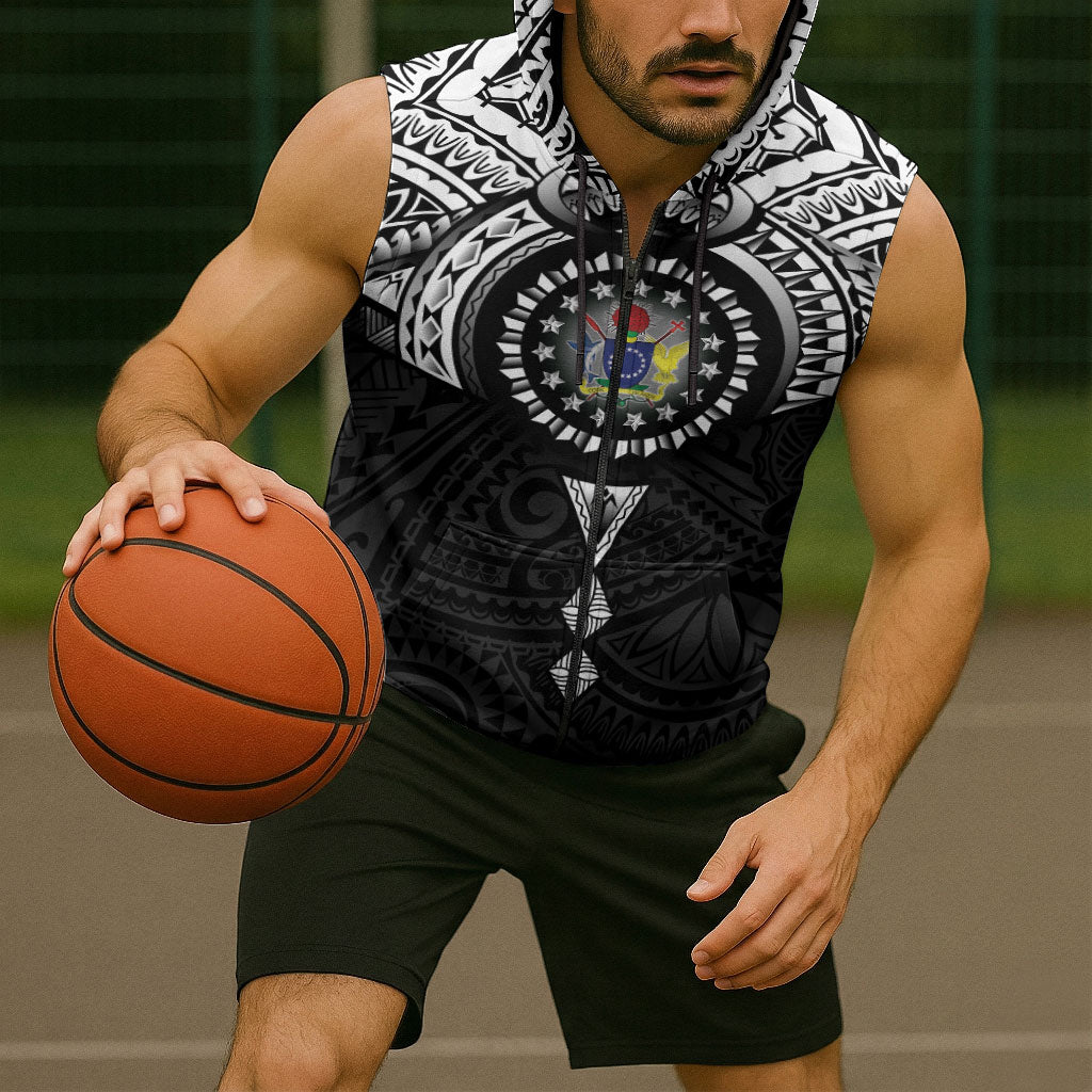 Cook Islands Manta Ray Sleeveless Zip Hoodie Kuki Airani Tattoo Black Color LT14 - Polynesian Pride