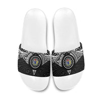 Cook Islands Manta Ray Slide Sandals Kuki Airani Tattoo Black Color LT14 Black - Polynesian Pride