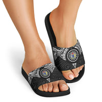 Cook Islands Manta Ray Slide Sandals Kuki Airani Tattoo Black Color LT14 - Polynesian Pride