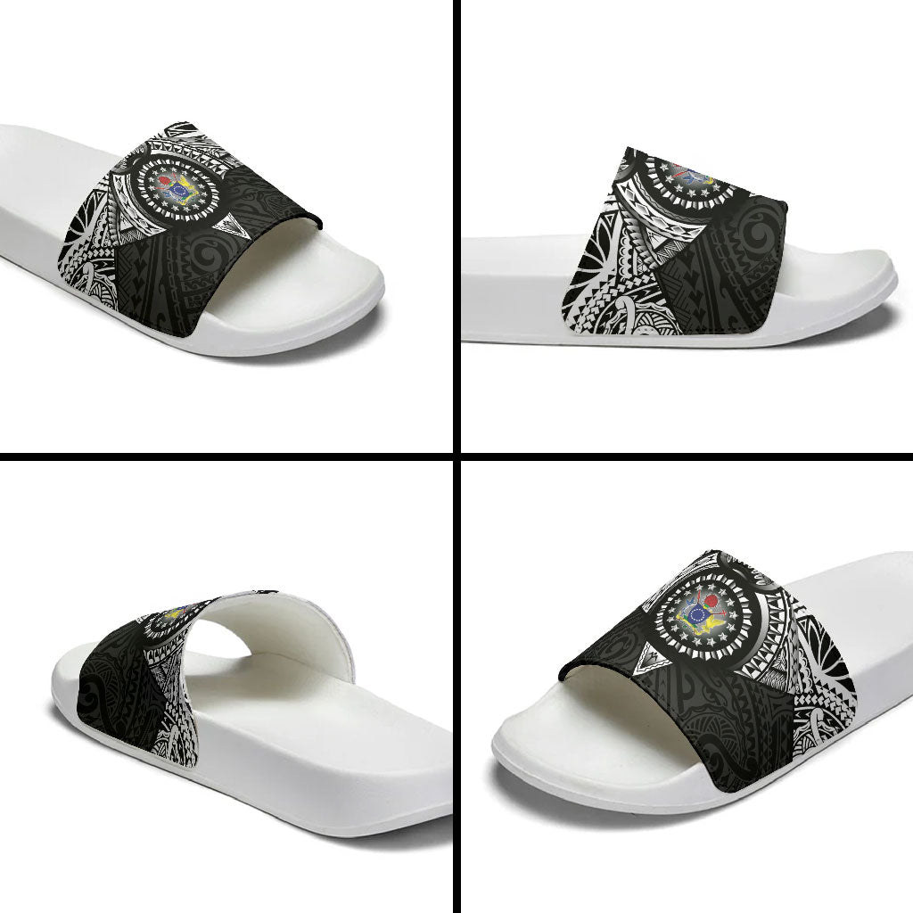 Cook Islands Manta Ray Slide Sandals Kuki Airani Tattoo Black Color LT14 - Polynesian Pride