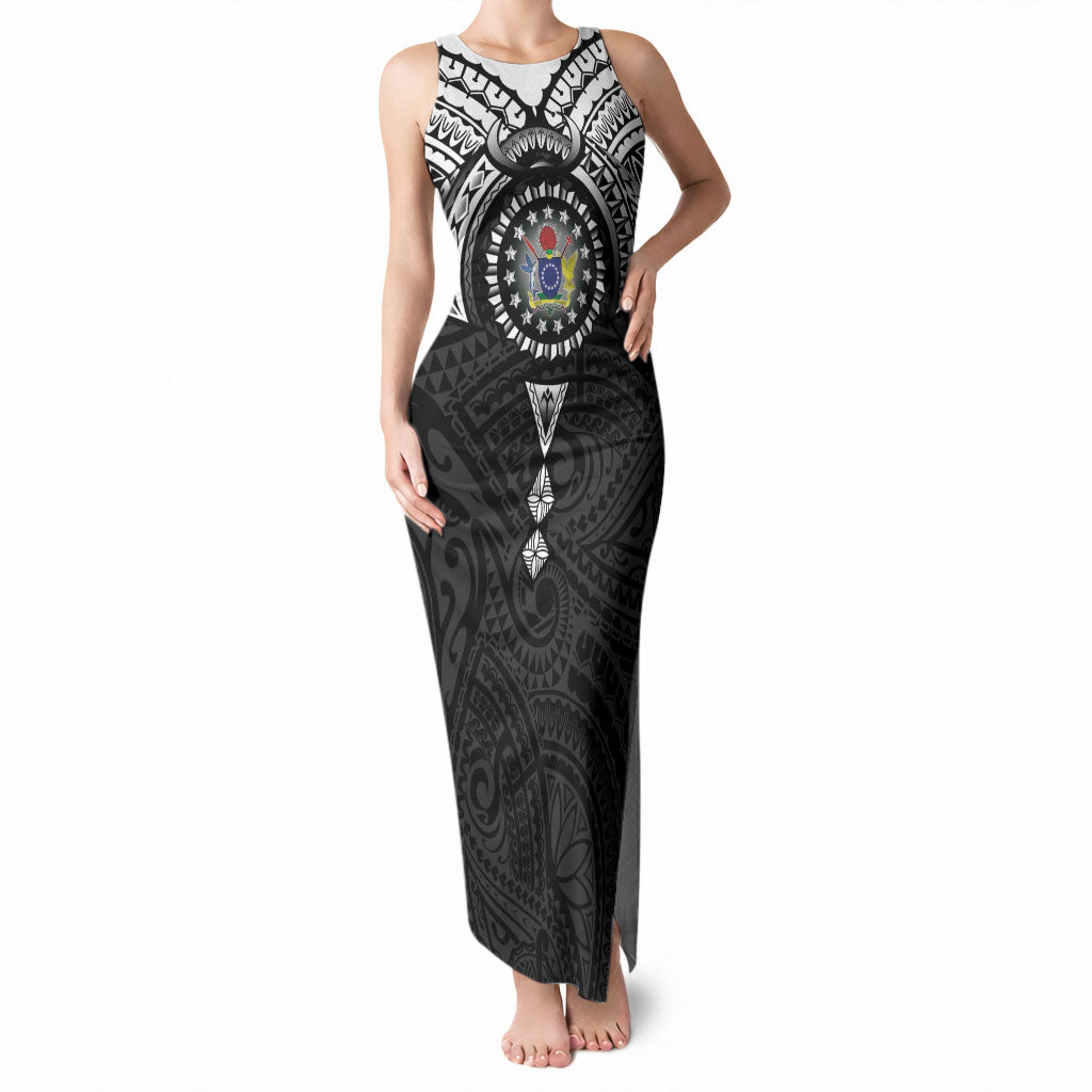 Cook Islands Manta Ray Tank Maxi Dress Kuki Airani Tattoo Black Color LT14 Women Black - Polynesian Pride