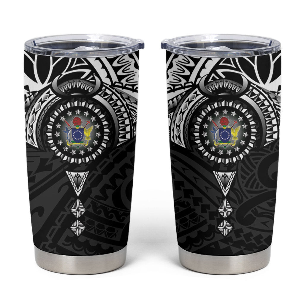 Cook Islands Manta Ray Tumbler Cup Kuki Airani Tattoo Black Color LT14 Black - Polynesian Pride
