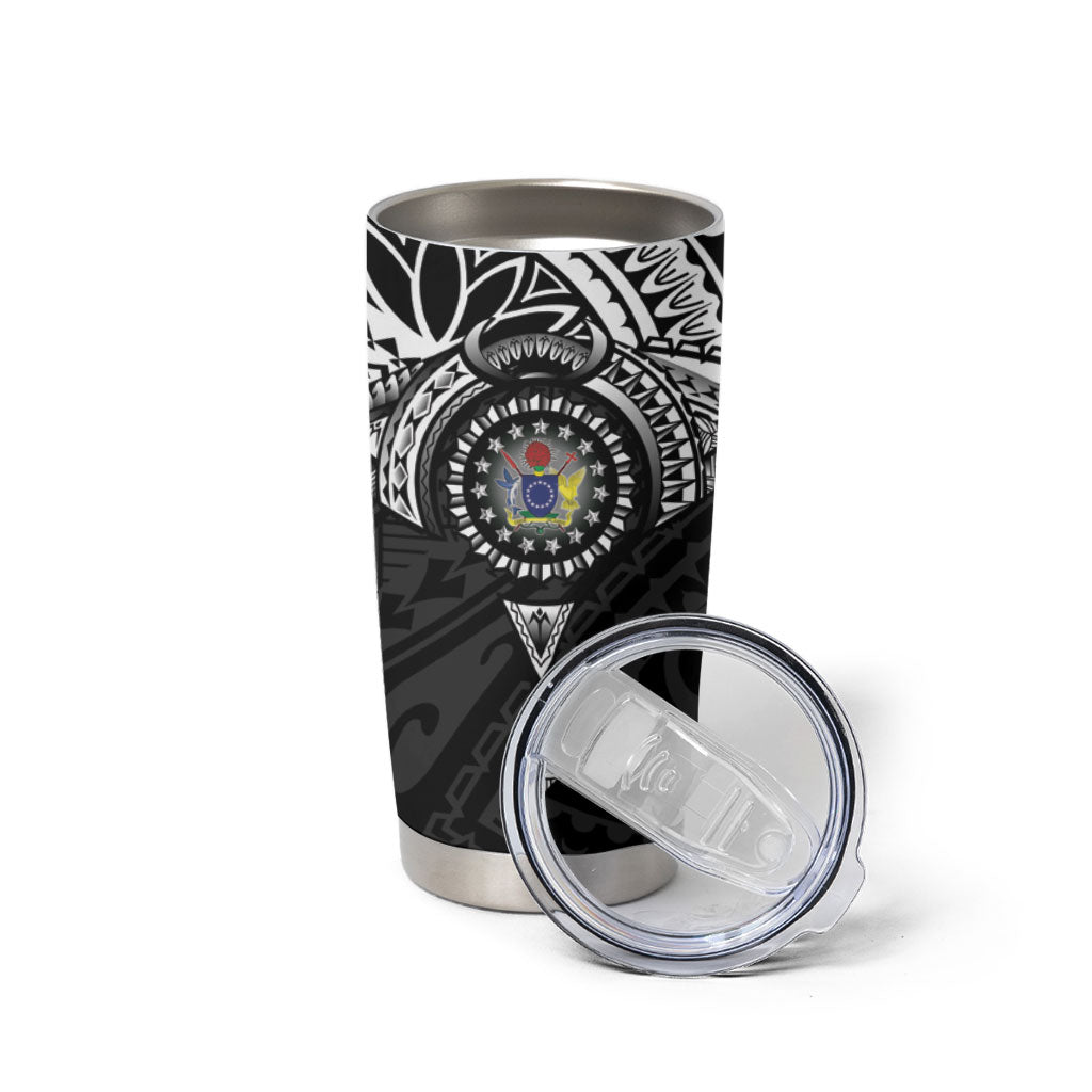 Cook Islands Manta Ray Tumbler Cup Kuki Airani Tattoo Black Color LT14 - Polynesian Pride