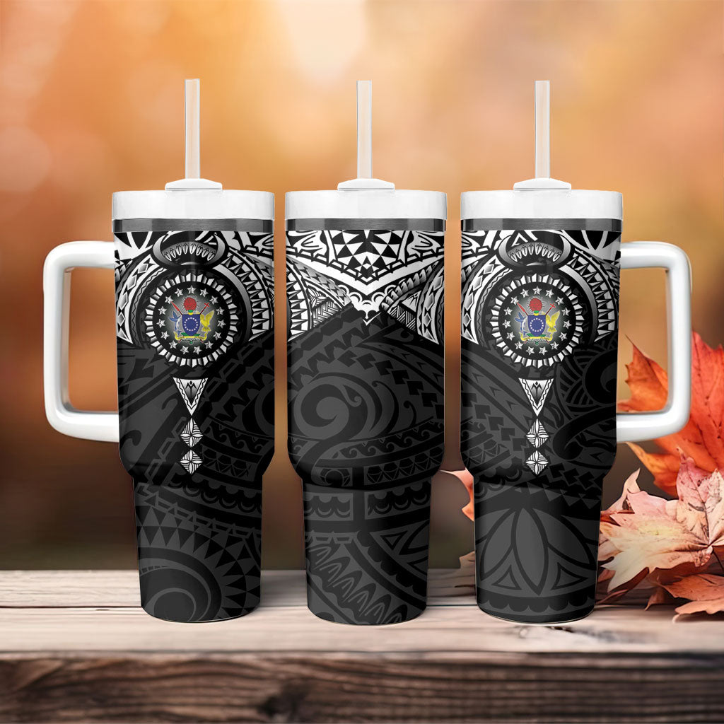 Cook Islands Manta Ray Tumbler With Handle Kuki Airani Tattoo Black Color LT14 - Polynesian Pride