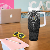 Cook Islands Manta Ray Tumbler With Handle Kuki Airani Tattoo Black Color LT14 - Polynesian Pride