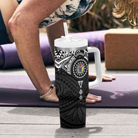 Cook Islands Manta Ray Tumbler With Handle Kuki Airani Tattoo Black Color LT14 - Polynesian Pride