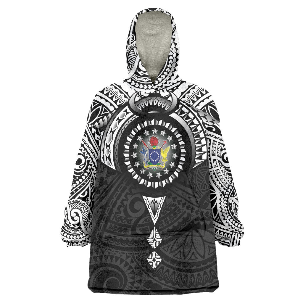 Cook Islands Manta Ray Wearable Blanket Hoodie Kuki Airani Tattoo Black Color LT14 One Size Black - Polynesian Pride