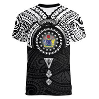 Cook Islands Manta Ray Women V-Neck T-Shirt Kuki Airani Tattoo Black Color LT14 - Polynesian Pride