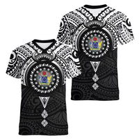 Cook Islands Manta Ray Women V-Neck T-Shirt Kuki Airani Tattoo Black Color LT14 - Polynesian Pride