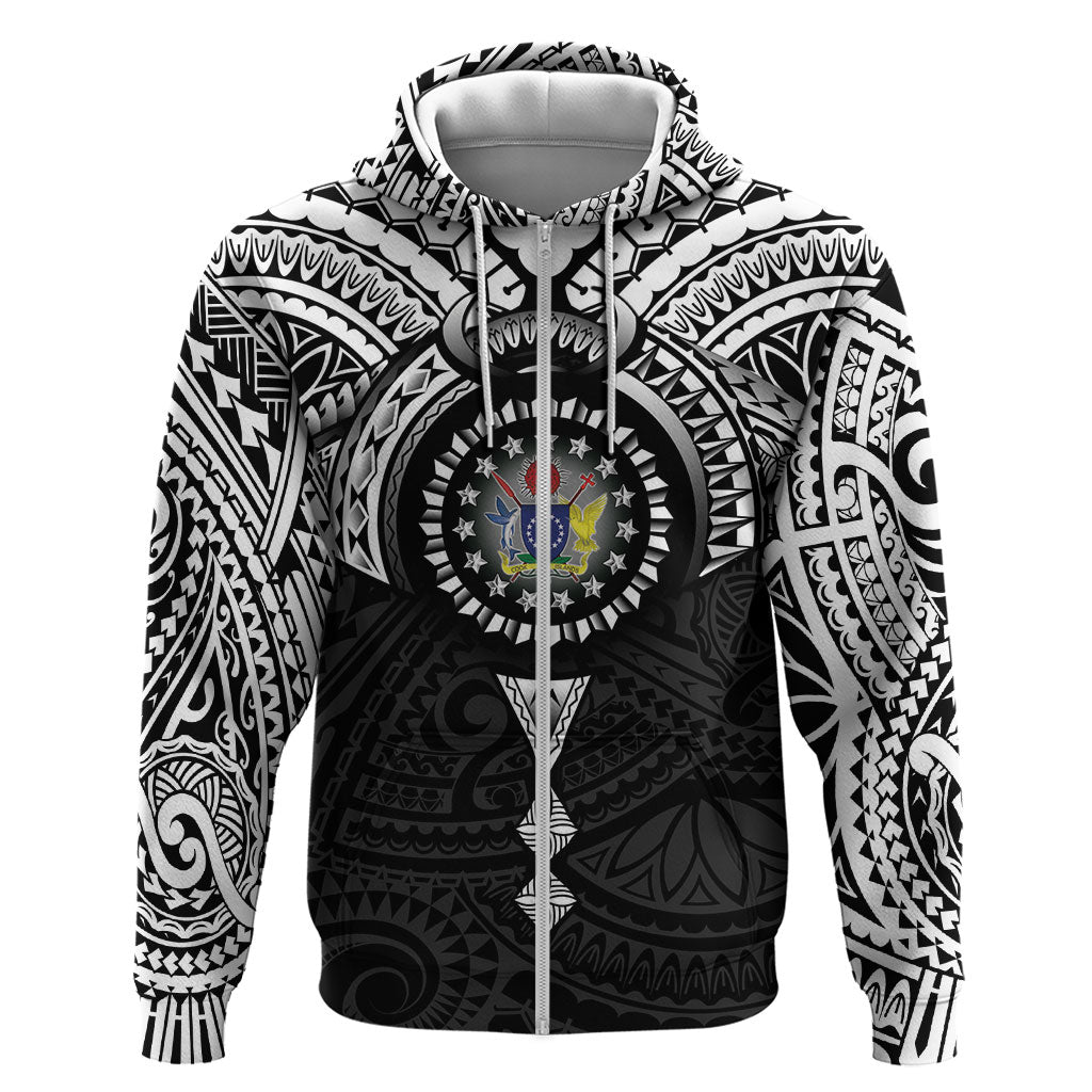 Cook Islands Manta Ray Zip Hoodie Kuki Airani Tattoo Black Color LT14 Zip Hoodie Black - Polynesian Pride
