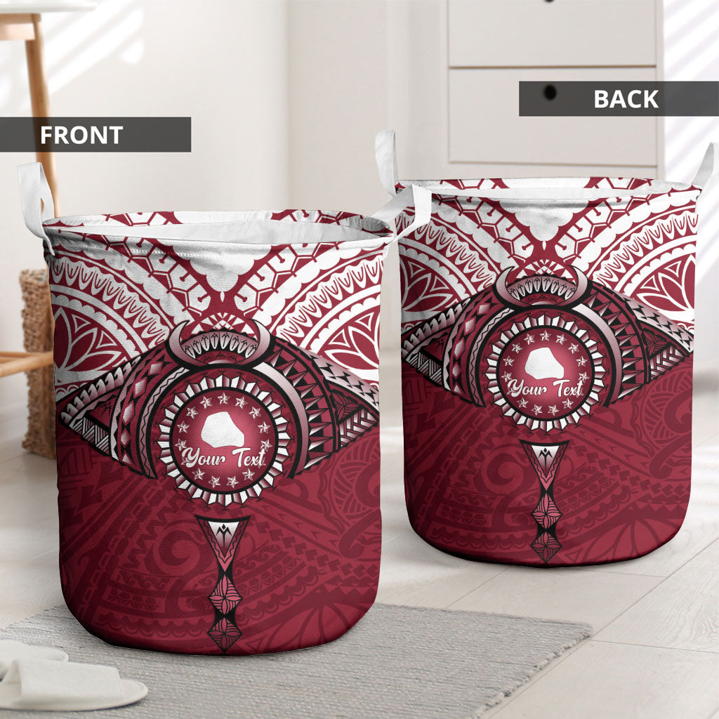 Personalised Cook Islands Mangaia Laundry Basket Map With Kuki Airani Manta Ray Tattoo LT14 - Polynesian Pride