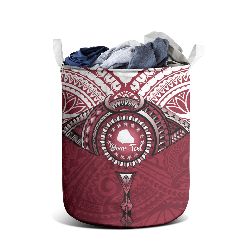 Personalised Cook Islands Mangaia Laundry Basket Map With Kuki Airani Manta Ray Tattoo LT14 - Polynesian Pride