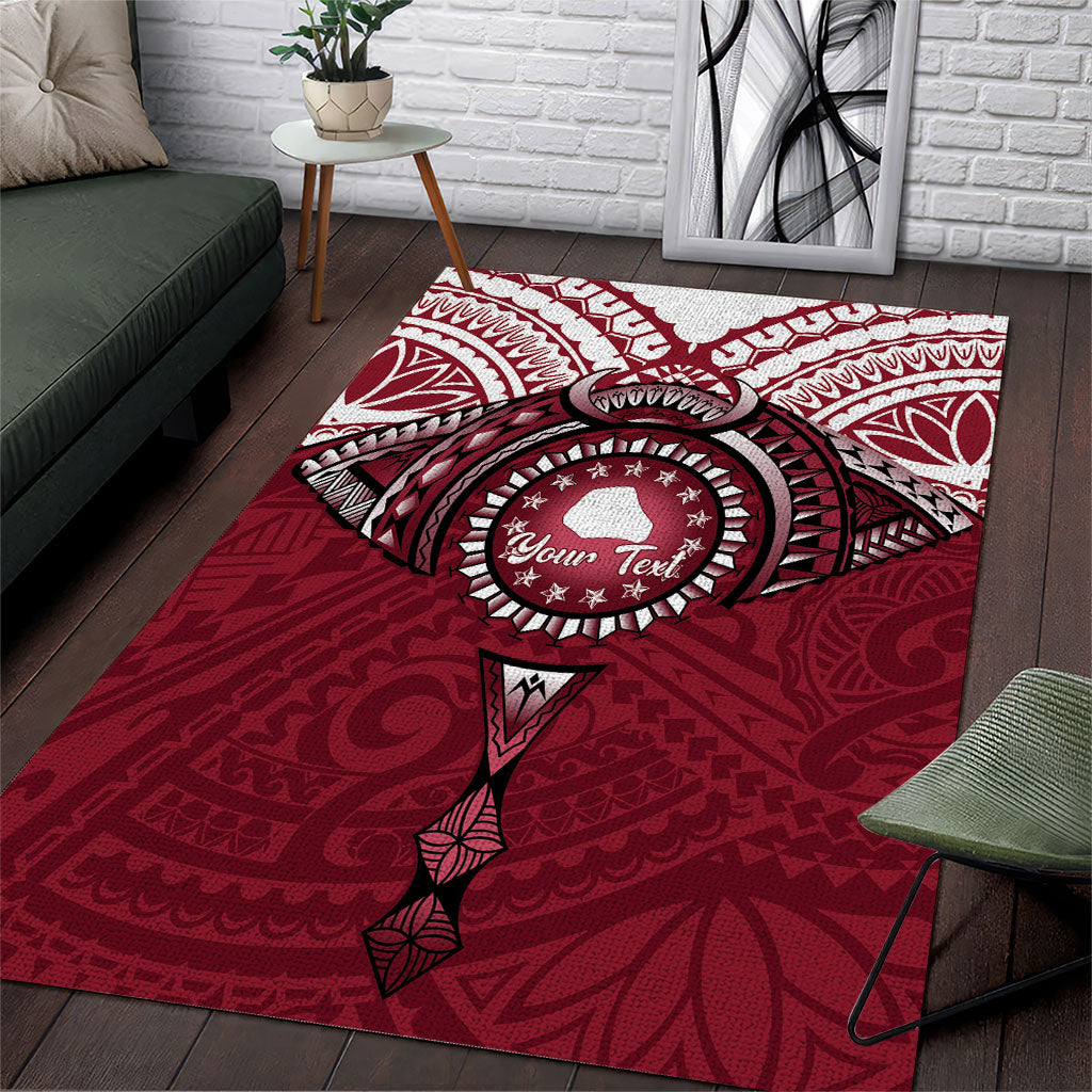 Personalised Cook Islands Mangaia Area Rug Map With Kuki Airani Manta Ray Tattoo LT14 Maroon - Polynesian Pride