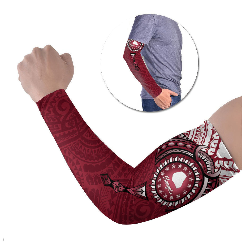 Personalised Cook Islands Mangaia Arm Sleeves Map With Kuki Airani Manta Ray Tattoo LT14 Set of 2 Maroon - Polynesian Pride