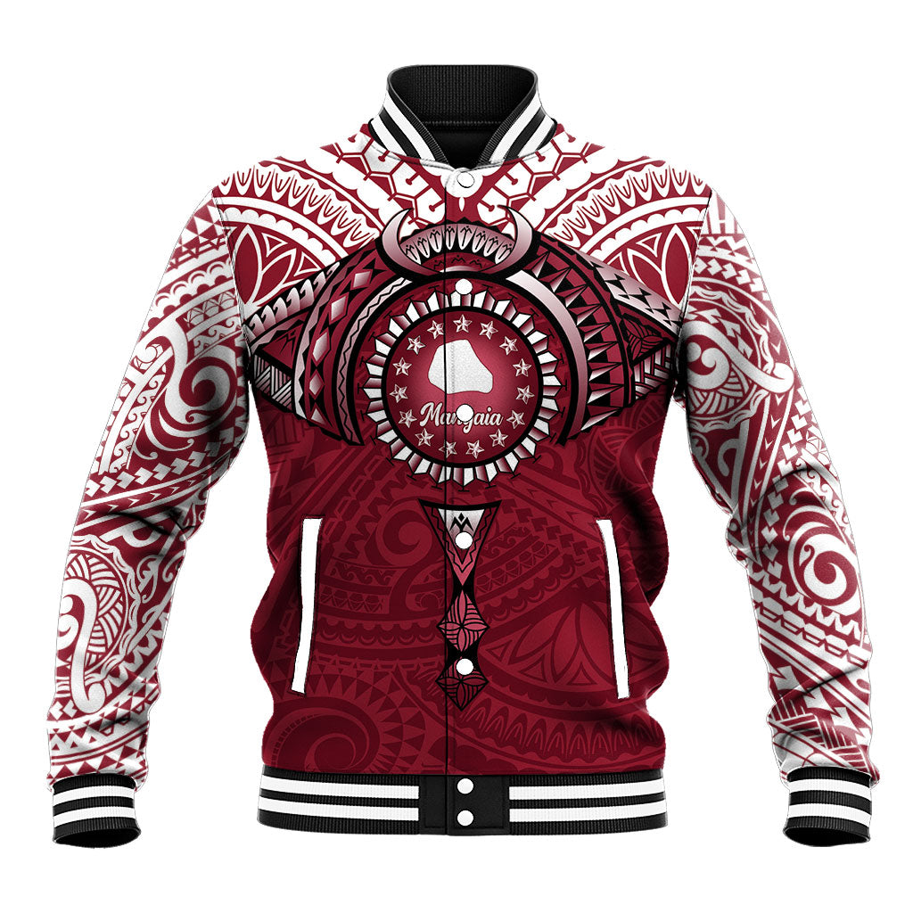 Personalised Cook Islands Mangaia Baseball Jacket Map With Kuki Airani Manta Ray Tattoo LT14 Unisex Maroon - Polynesian Pride