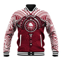 Personalised Cook Islands Mangaia Baseball Jacket Map With Kuki Airani Manta Ray Tattoo LT14 Unisex Maroon - Polynesian Pride