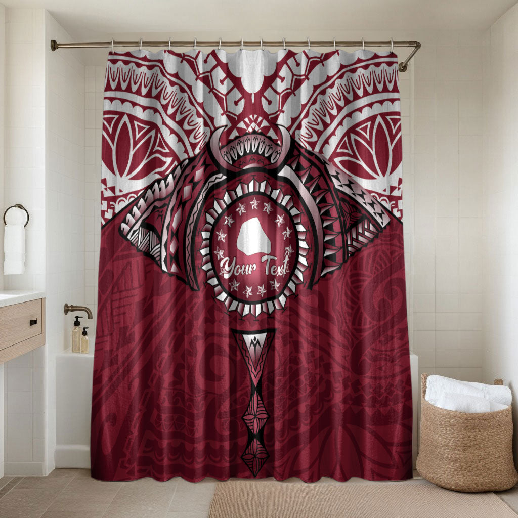 Personalised Cook Islands Mangaia Bathroom Set Map With Kuki Airani Manta Ray Tattoo LT14 Shower Curtain Only Maroon - Polynesian Pride