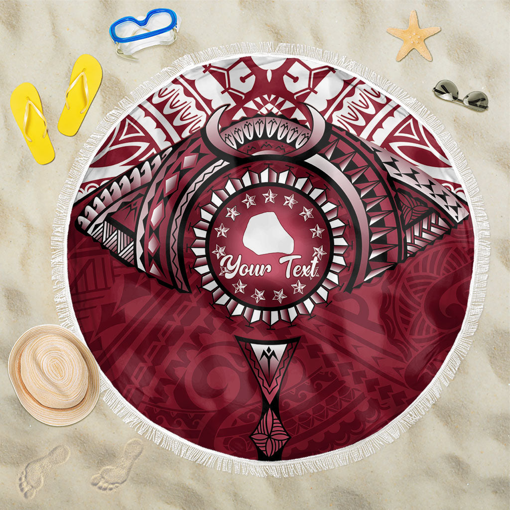 Personalised Cook Islands Mangaia Beach Blanket Map With Kuki Airani Manta Ray Tattoo LT14 One Size 150cm Maroon - Polynesian Pride