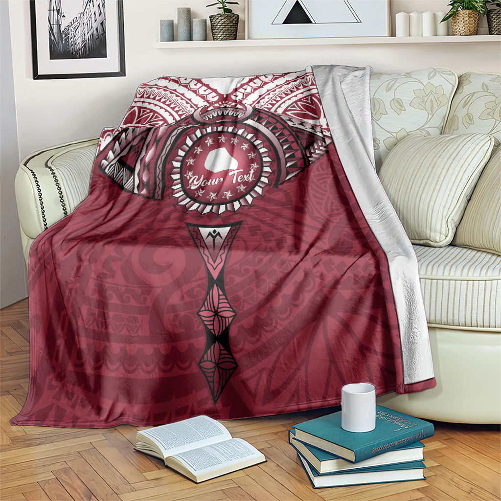 Personalised Cook Islands Mangaia Blanket Map With Kuki Airani Manta Ray Tattoo LT14 Maroon - Polynesian Pride