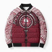 Personalised Cook Islands Mangaia Bomber Puffer Jacket Map With Kuki Airani Manta Ray Tattoo LT14 Unisex Maroon - Polynesian Pride