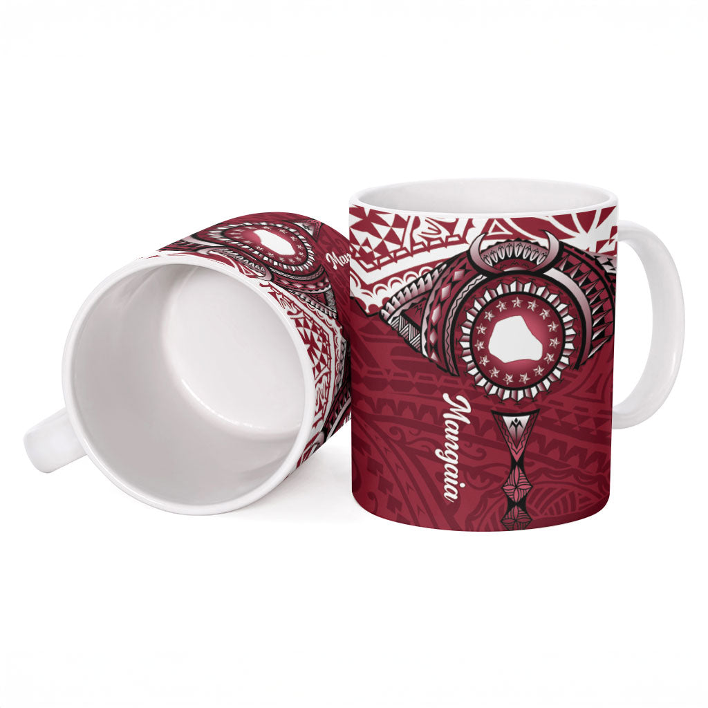 Personalised Cook Islands Mangaia Ceramic Mug Map With Kuki Airani Manta Ray Tattoo LT14 - Polynesian Pride