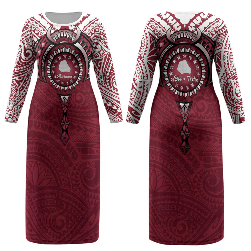 Personalised Cook Islands Mangaia Couples Matching Long Sleeve Bodycon Dress and Hawaiian Shirt Map With Kuki Airani Manta Ray Tattoo LT14 - Polynesian Pride