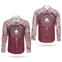 Personalised Cook Islands Mangaia Couples Matching Puletasi and Long Sleeve Button Shirt Map With Kuki Airani Manta Ray Tattoo LT14 - Polynesian Pride