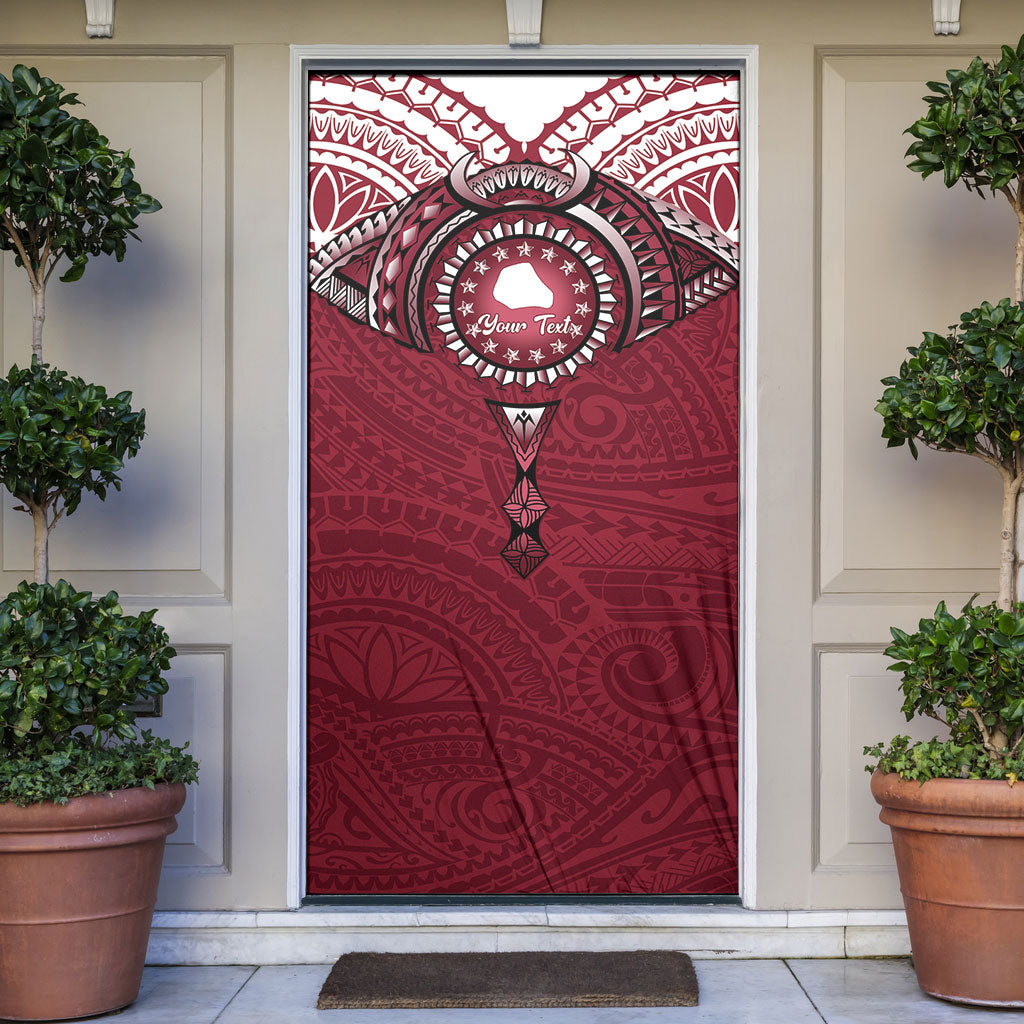 Personalised Cook Islands Mangaia Door Cover Map With Kuki Airani Manta Ray Tattoo LT14 Maroon - Polynesian Pride