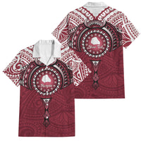 Personalised Cook Islands Mangaia Family Matching Long Sleeve Bodycon Dress and Hawaiian Shirt Map With Kuki Airani Manta Ray Tattoo LT14 Dad's Shirt - Short Sleeve Maroon - Polynesian Pride