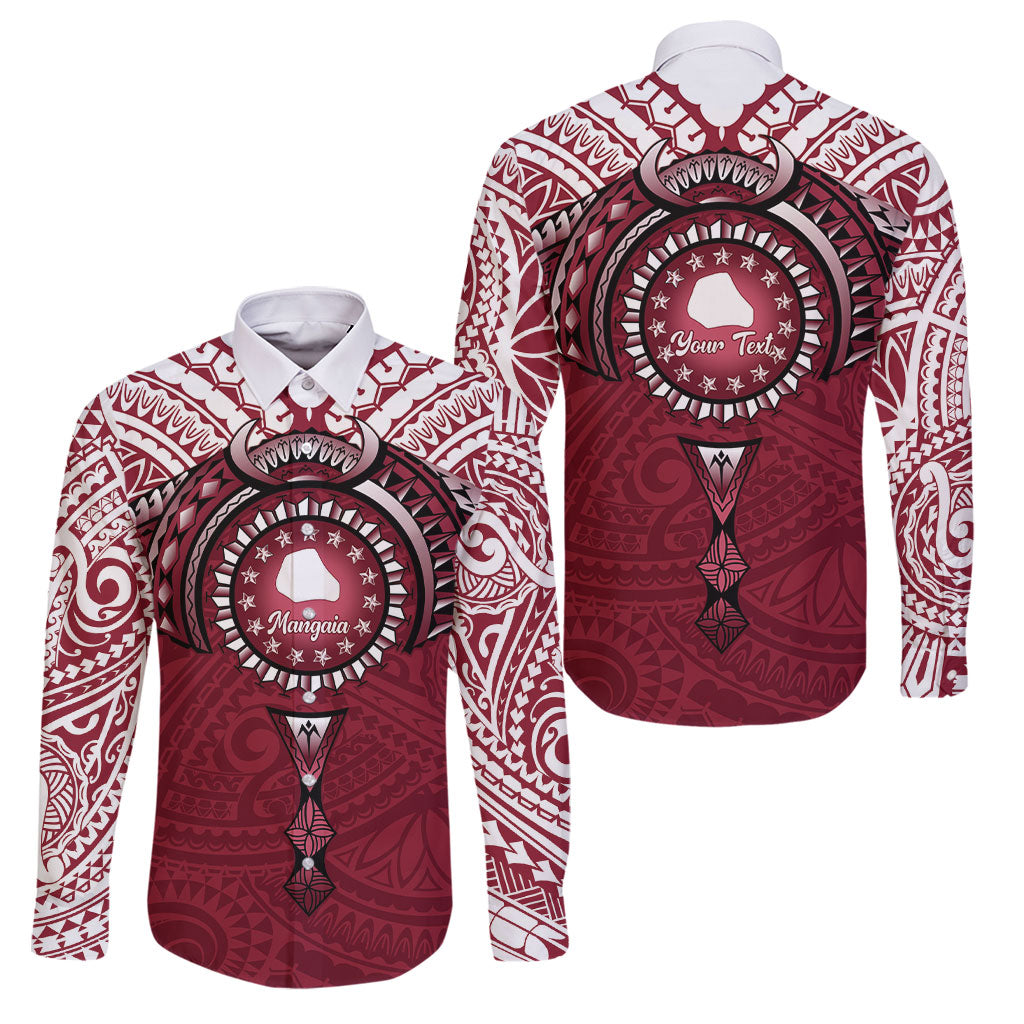 Personalised Cook Islands Mangaia Family Matching Mermaid Dress and Hawaiian Shirt Map With Kuki Airani Manta Ray Tattoo LT14 Dad's Shirt - Long Sleeve Maroon - Polynesian Pride