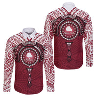 Personalised Cook Islands Mangaia Family Matching Mermaid Dress and Hawaiian Shirt Map With Kuki Airani Manta Ray Tattoo LT14 Dad's Shirt - Long Sleeve Maroon - Polynesian Pride