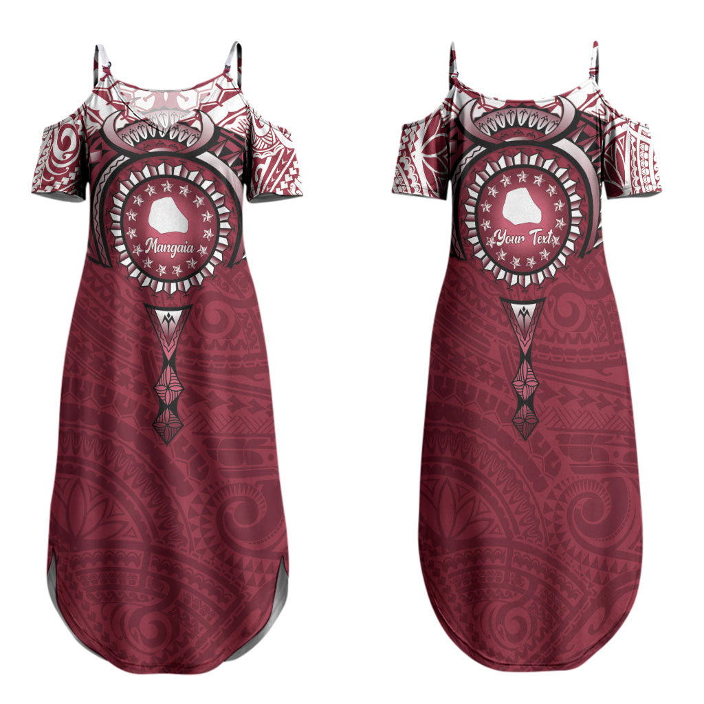 Personalised Cook Islands Mangaia Family Matching Summer Maxi Dress and Hawaiian Shirt Map With Kuki Airani Manta Ray Tattoo LT14 Mom's Dress Maroon - Polynesian Pride