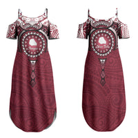 Personalised Cook Islands Mangaia Family Matching Summer Maxi Dress and Hawaiian Shirt Map With Kuki Airani Manta Ray Tattoo LT14 Mom's Dress Maroon - Polynesian Pride
