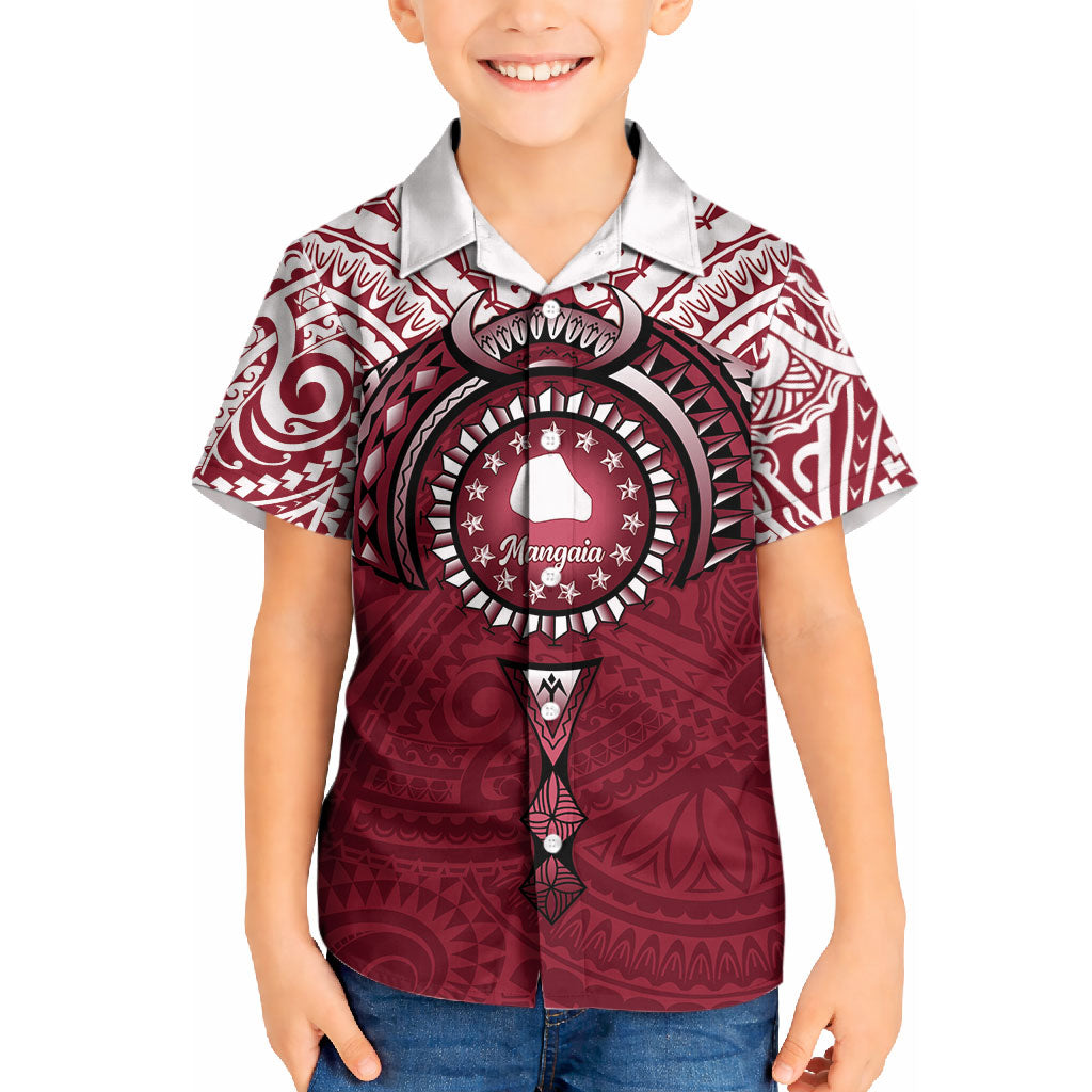 Personalised Cook Islands Mangaia Kid Hawaiian Shirt Map With Kuki Airani Manta Ray Tattoo LT14 Kid Maroon - Polynesian Pride